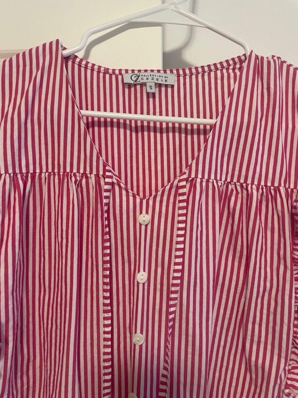 Button-Front Red & White Striped Ruffle Sleeve Blouse - Picture 3 of 5